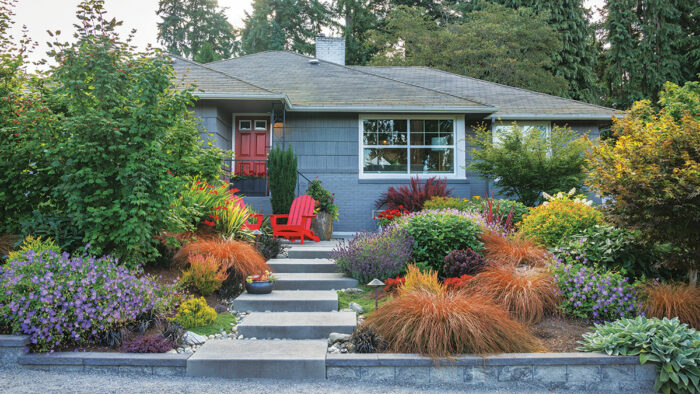 1950s-era home with updated front garden and landscaping