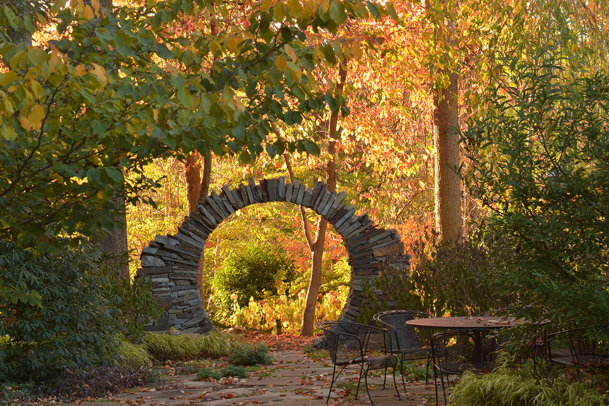 moon gate in fall garden