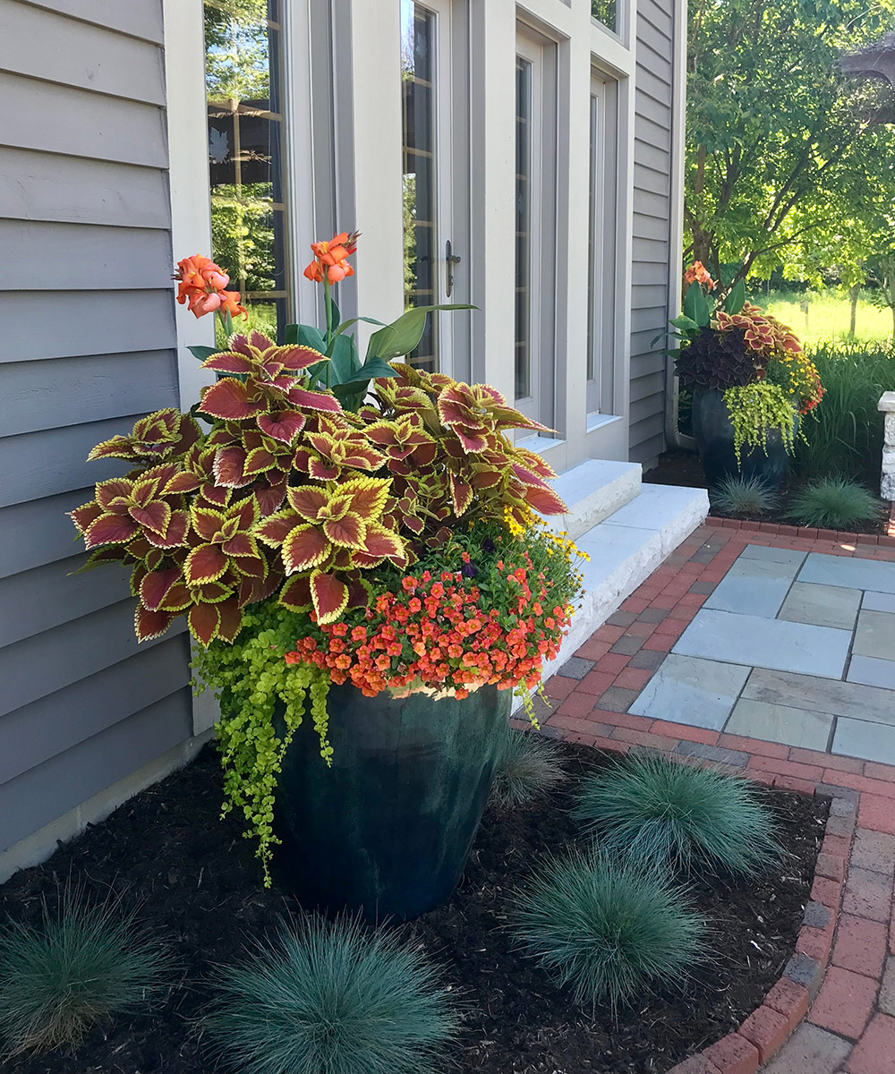 orange yellow and red entryway containers